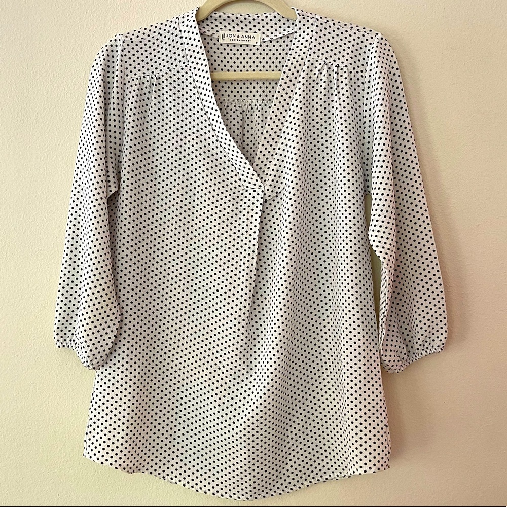Women’s White Polka Dot Blouse, Size Small